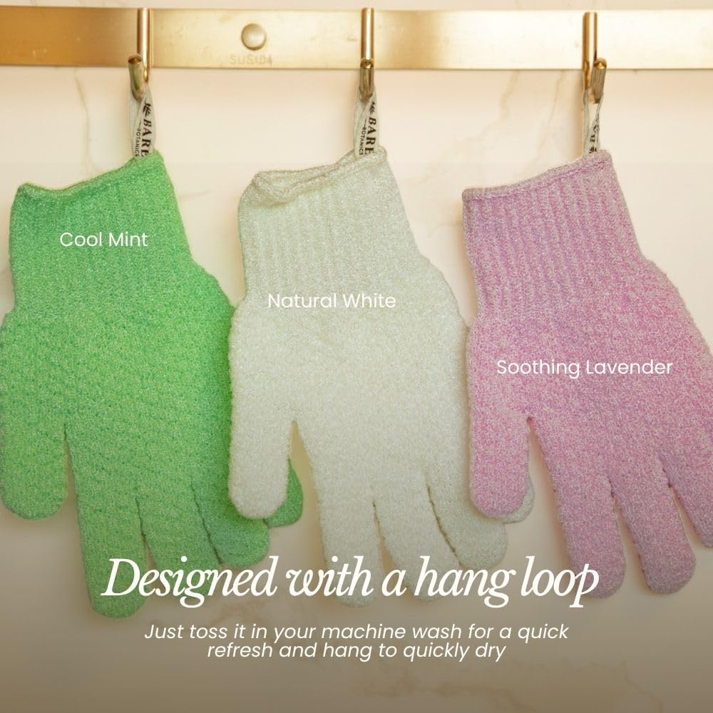Bare Botanics 4-Pack White Exfoliating Gloves for Shower | Deep Nylon Fiber Body Scrubbers
