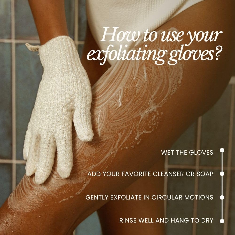 Bare Botanics 4-Pack White Exfoliating Gloves for Shower | Deep Nylon Fiber Body Scrubbers
