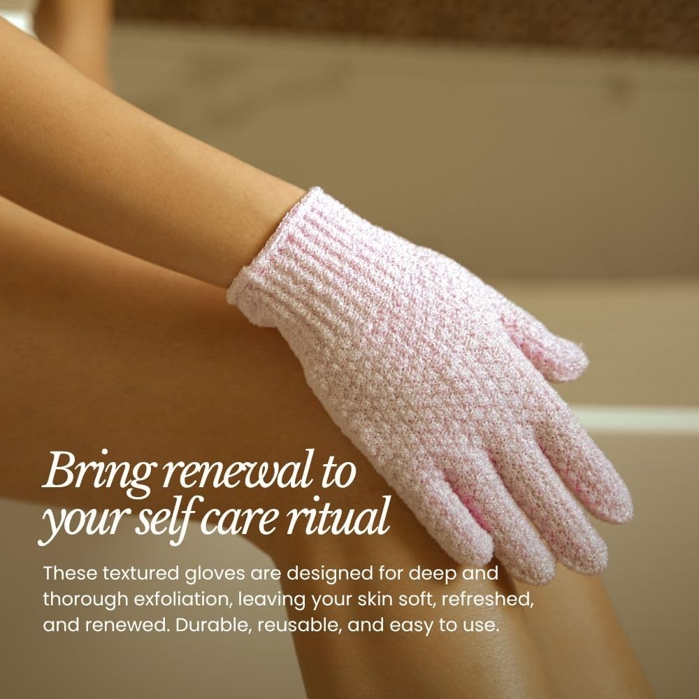 Bare Botanics 4-Pack White Exfoliating Gloves for Shower | Deep Nylon Fiber Body Scrubbers