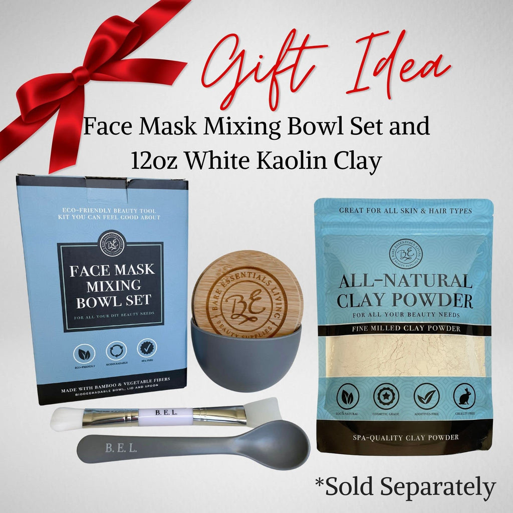 Bare Essentials Living - Clay Face Mask Mixing Bowl Set with Bamboo Lid, Spoon & Dual-Sided Brush