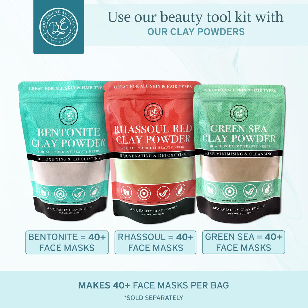 Bare Essentials Living - Clay Face Mask Mixing Bowl Set with Bamboo Lid, Spoon & Dual-Sided Brush