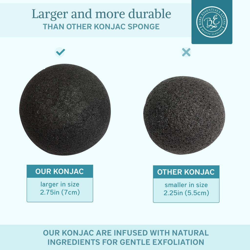 Bare Essentials Living Konjac Sponges Set – 10 Pack with Activated Bamboo Charcoal