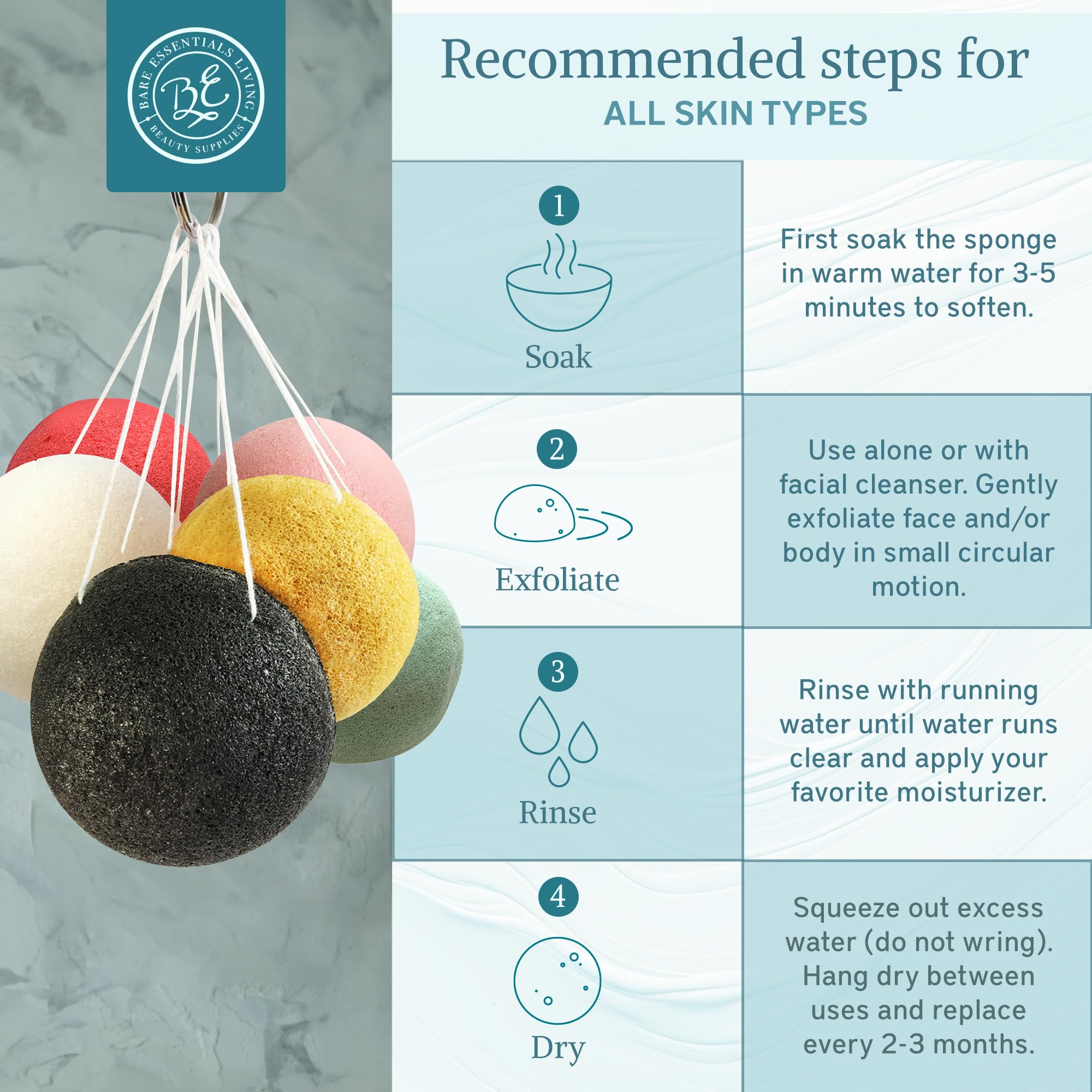Bare Essentials Living Konjac Sponges Set – 10 Pack with Activated Bamboo Charcoal