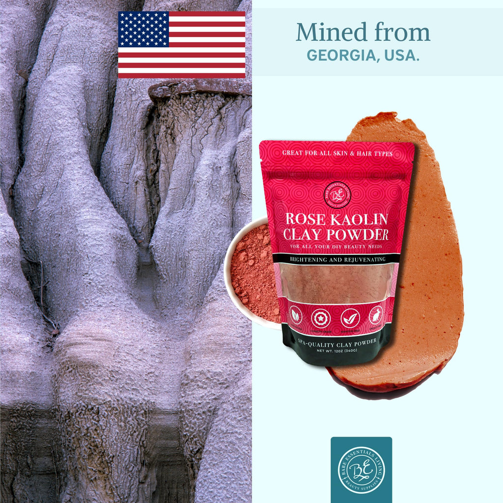 Bare Essentials Living Pink Kaolin Clay Rose Powder (12 oz) – 100% Natural Pink Clay for DIY Masks, Soaps, Bath & Colorants