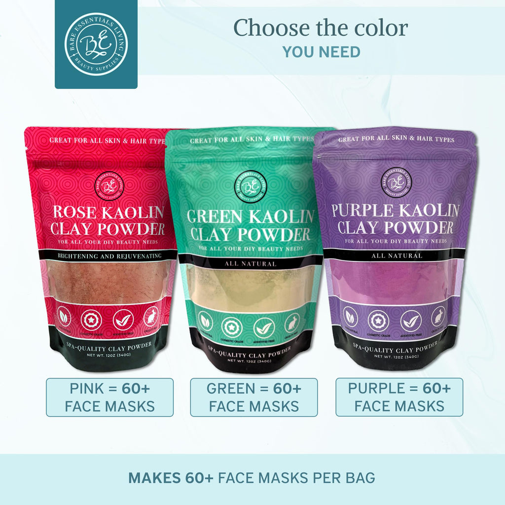 Bare Essentials Living Pink Kaolin Clay Rose Powder (12 oz) – 100% Natural Pink Clay for DIY Masks, Soaps, Bath & Colorants