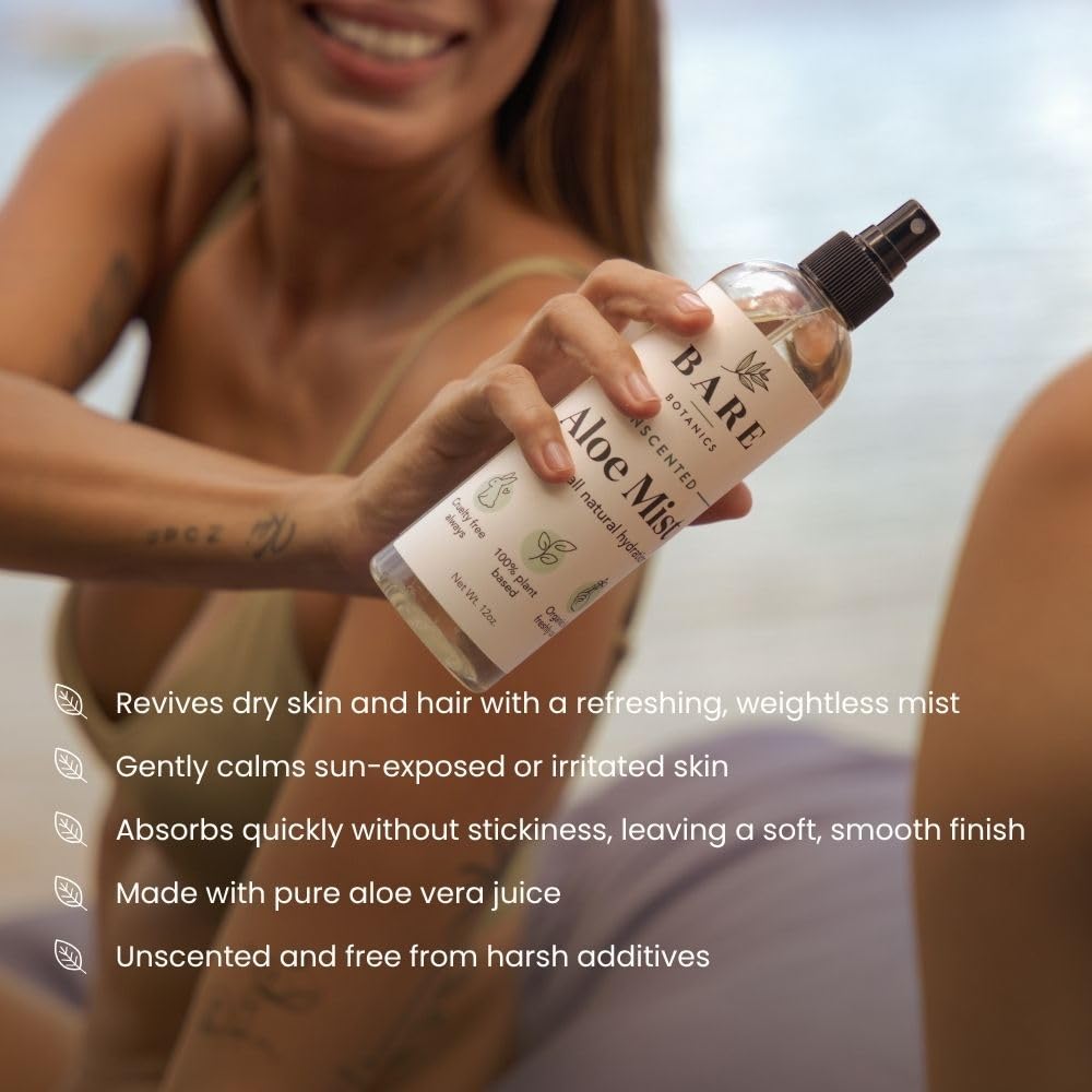 BARE BOTANICS 12 oz Unscented Cooling Aloe Spray – Handpoured in Madison, WI