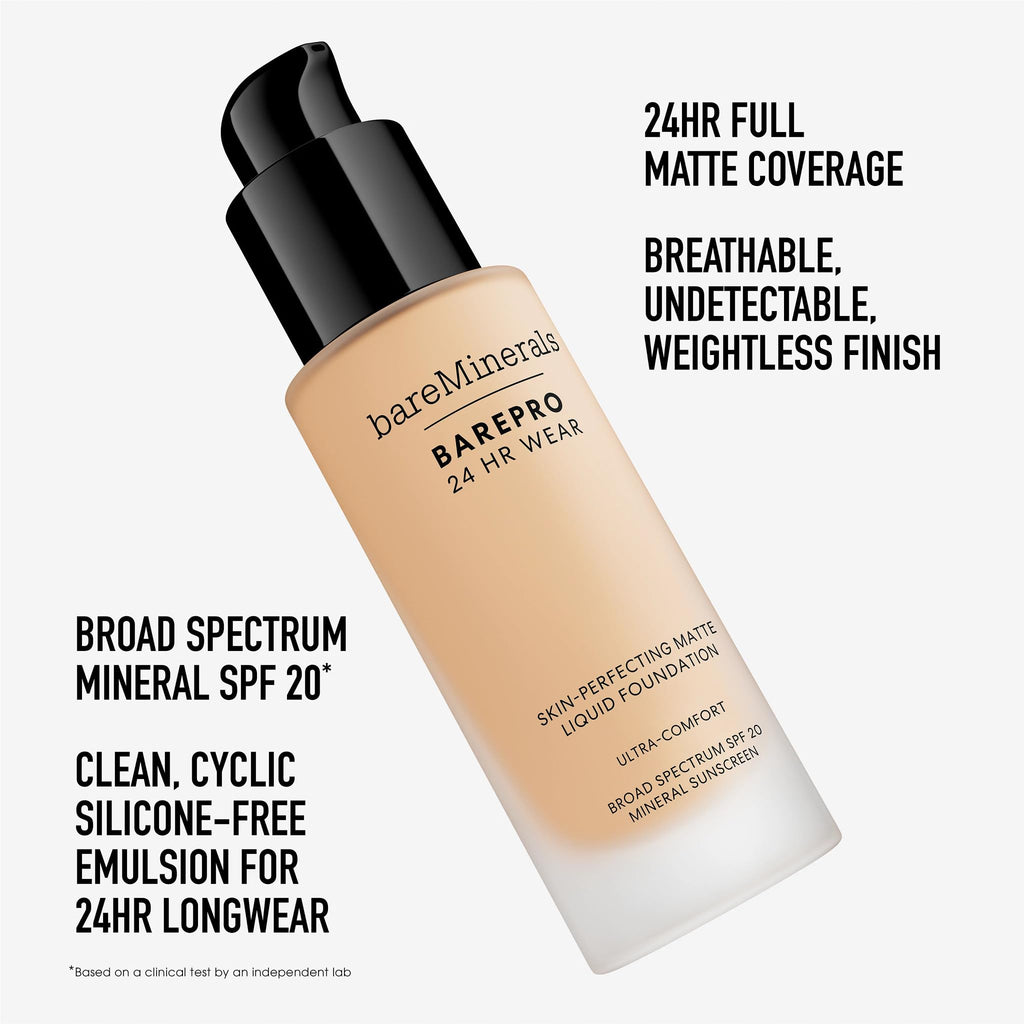 bareMinerals Barepro 24HR Wear Matte Foundation SPF 20 | Full Coverage, Oil-Free, Vegan