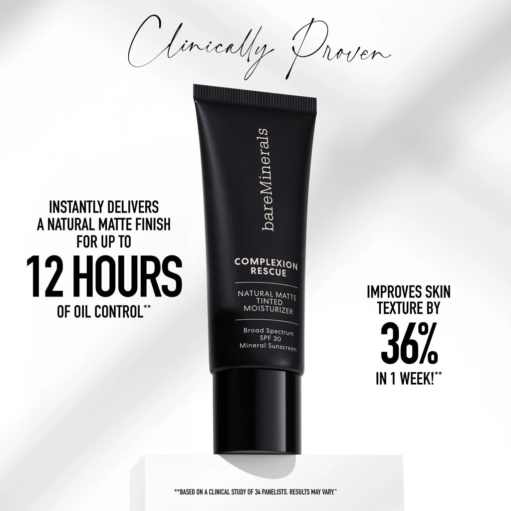 bareMinerals Complexion Rescue Natural Matte Tinted Moisturizer Opal 01 — Oil-Control, SPF 30, Vegan & Cruelty-Free