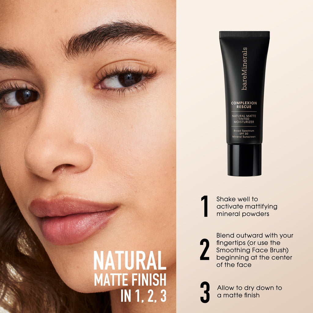 BareMinerals Complexion Rescue Natural Matte Tinted Moisturizer Suede 04 – Vegan, Cruelty-Free, Dermatologist-Tested