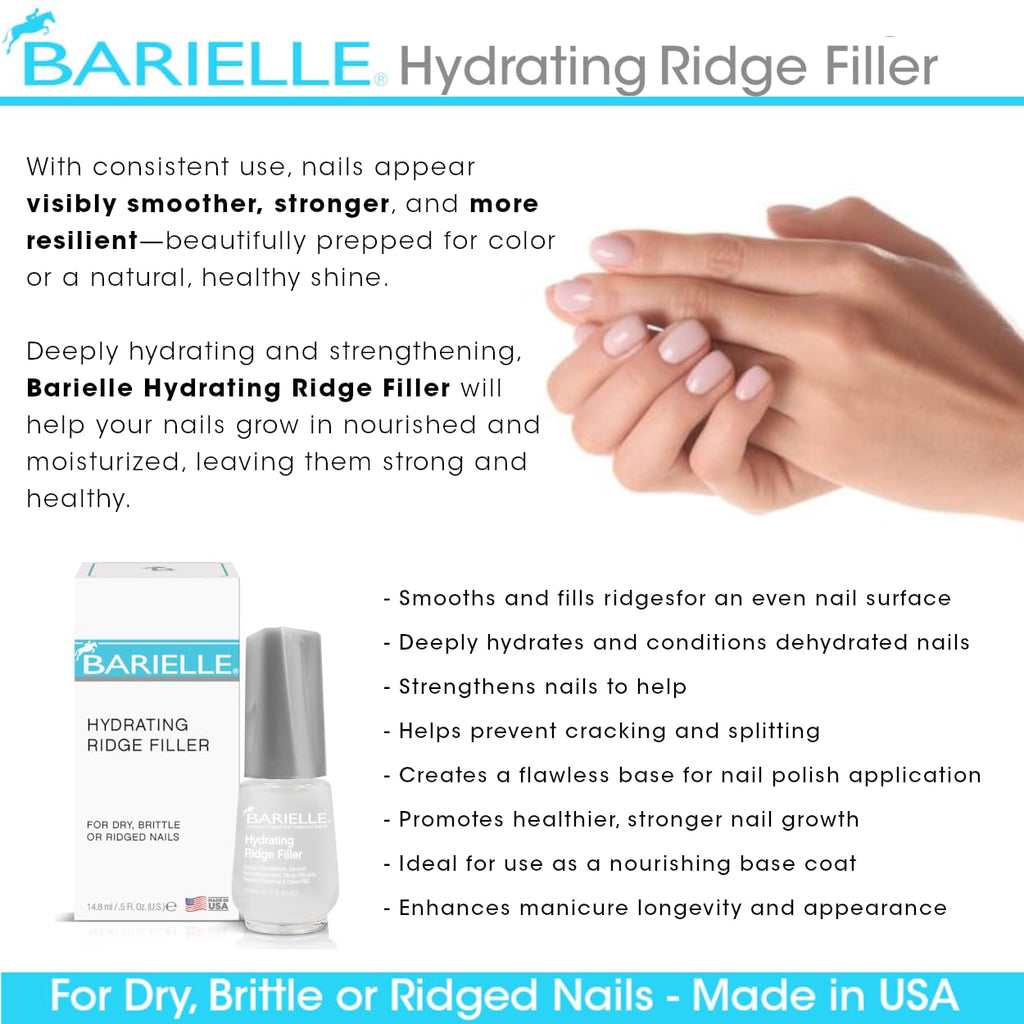 Barielle Hydrating Ridge Filler – Strengthening Base Coat for Ridged Nails, 0.5 oz