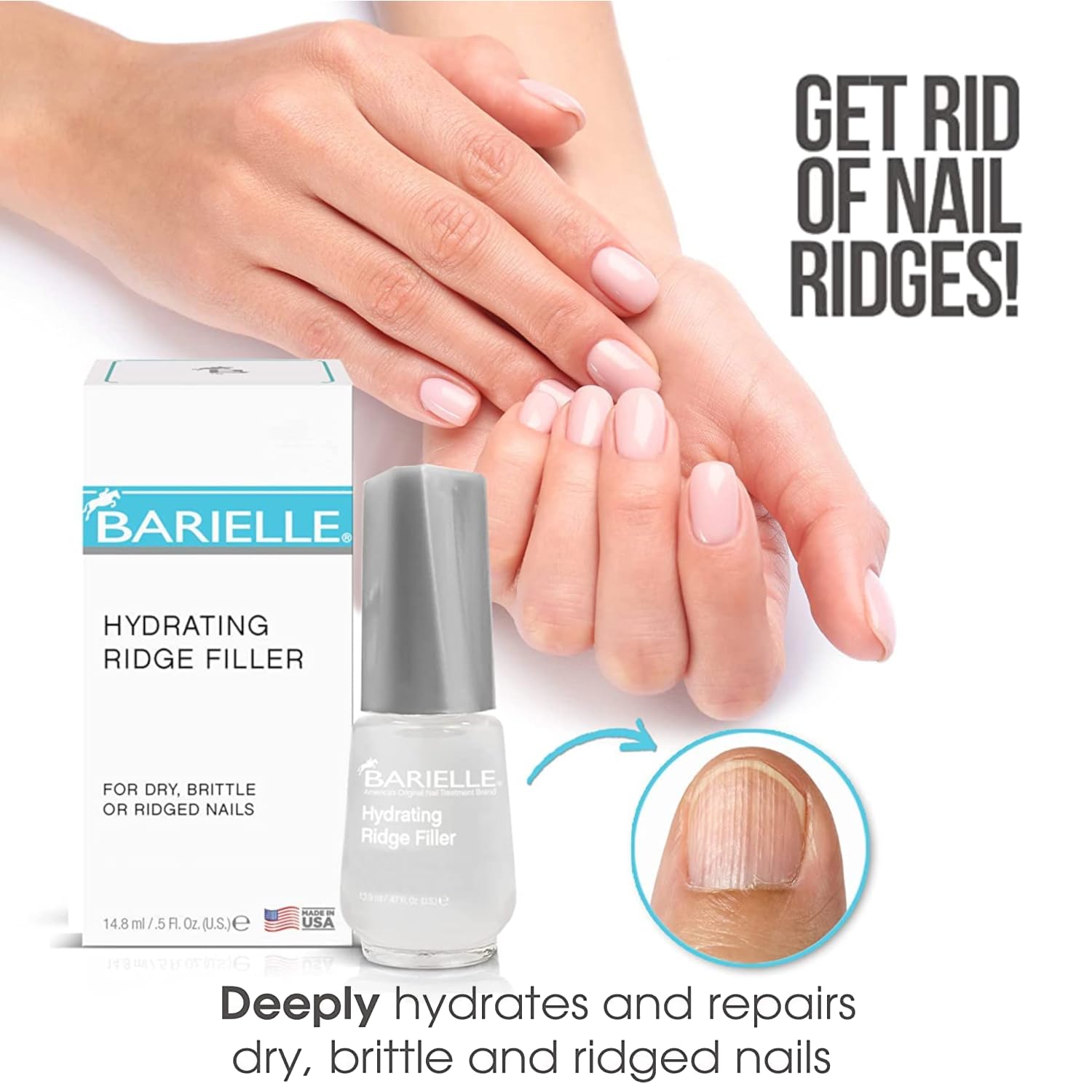 Barielle Hydrating Ridge Filler – Strengthening Base Coat for Ridged Nails, 0.5 oz
