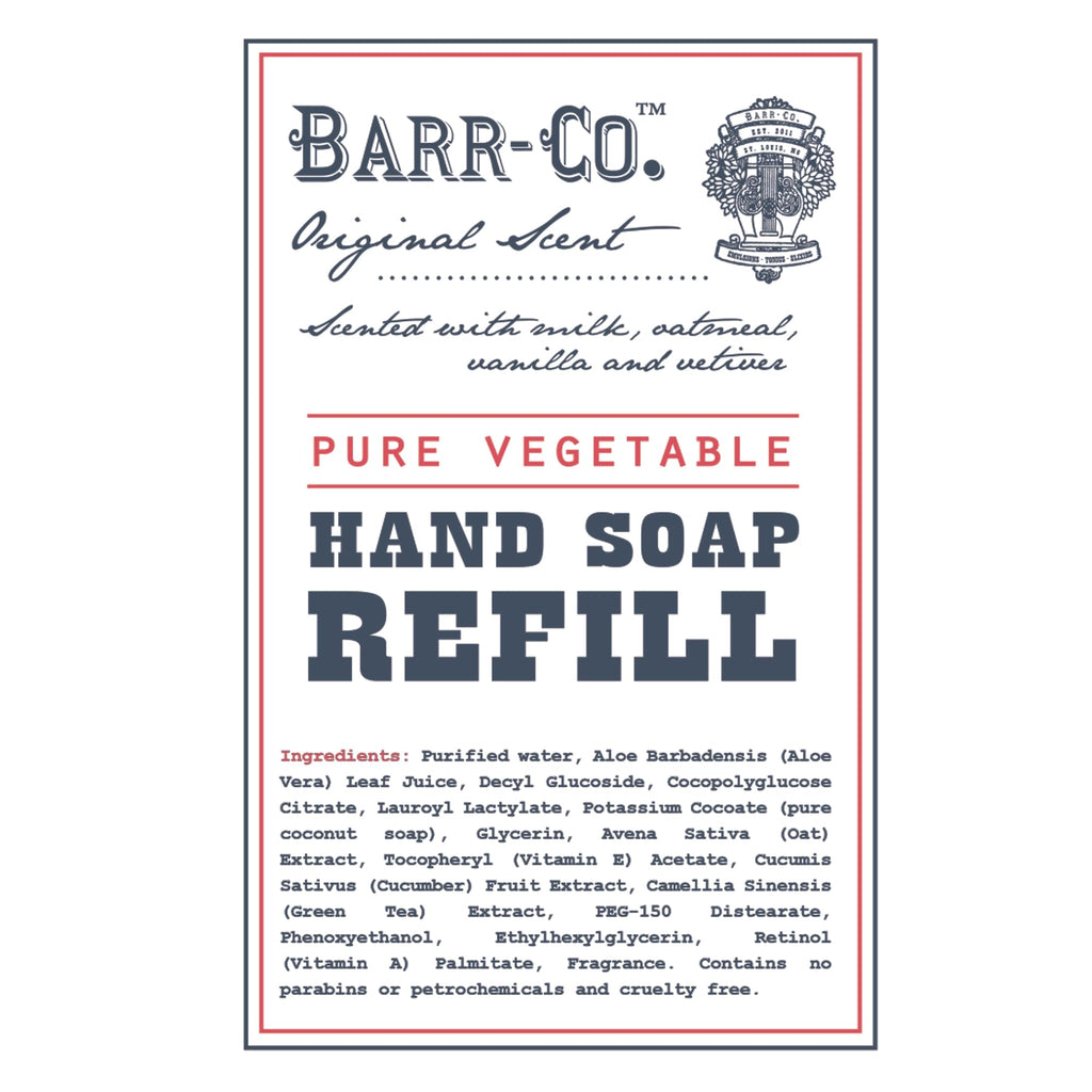 BARR-CO Liquid Soap Refill – Oat, Vanilla & Vetiver – Vegan, Moisturizing 32oz