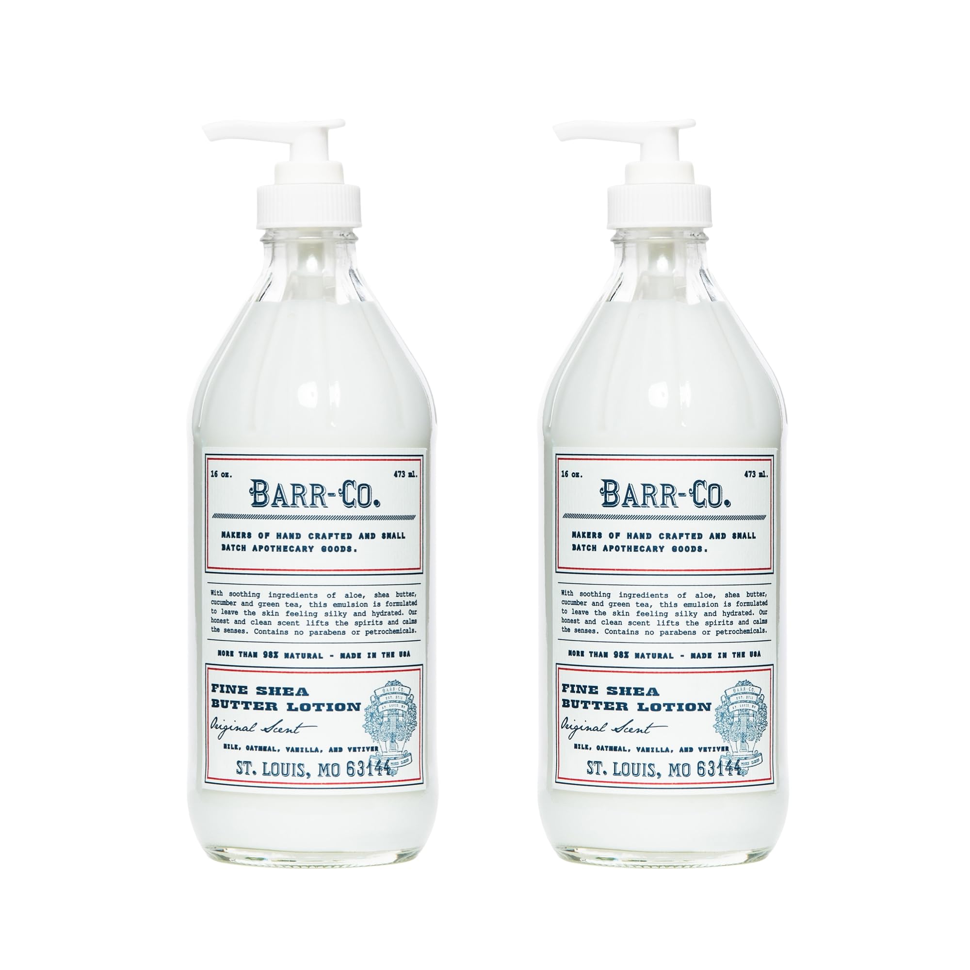 BARR-CO Original Scent Shea Butter Lotion for Dry Skin Set – Tranquil Milky Scent with Oat, Vanilla & Vetiver, 16 fl oz Each (Pack of 2)
