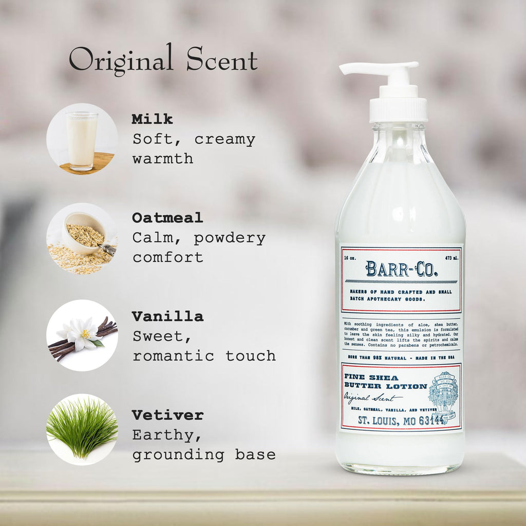 BARR-CO Original Scent Shea Butter Lotion for Dry Skin Set – Tranquil Milky Scent with Oat, Vanilla & Vetiver, 16 fl oz Each (Pack of 2)