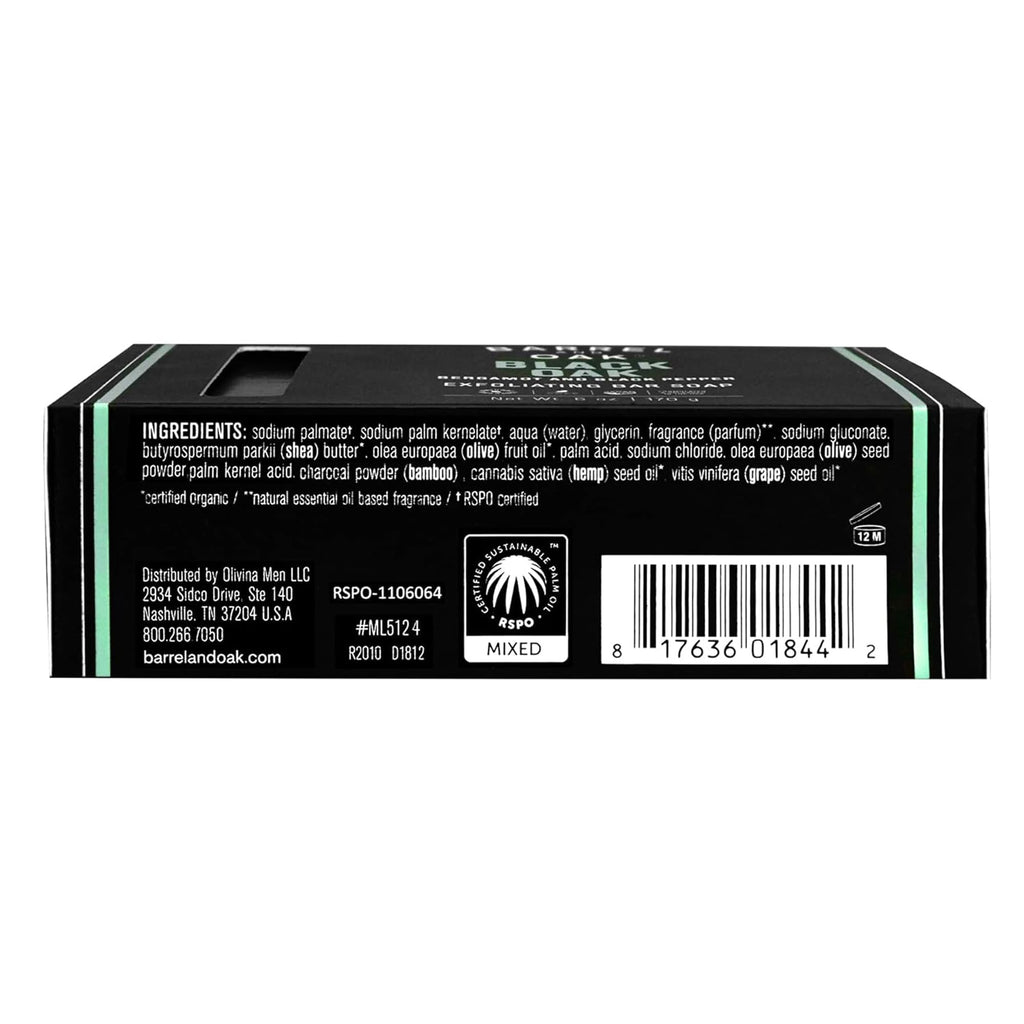 Barrel & Oak Exfoliating Bar Soap for Men – Black Oak 3-Pack | Kaolin Clay & Charcoal