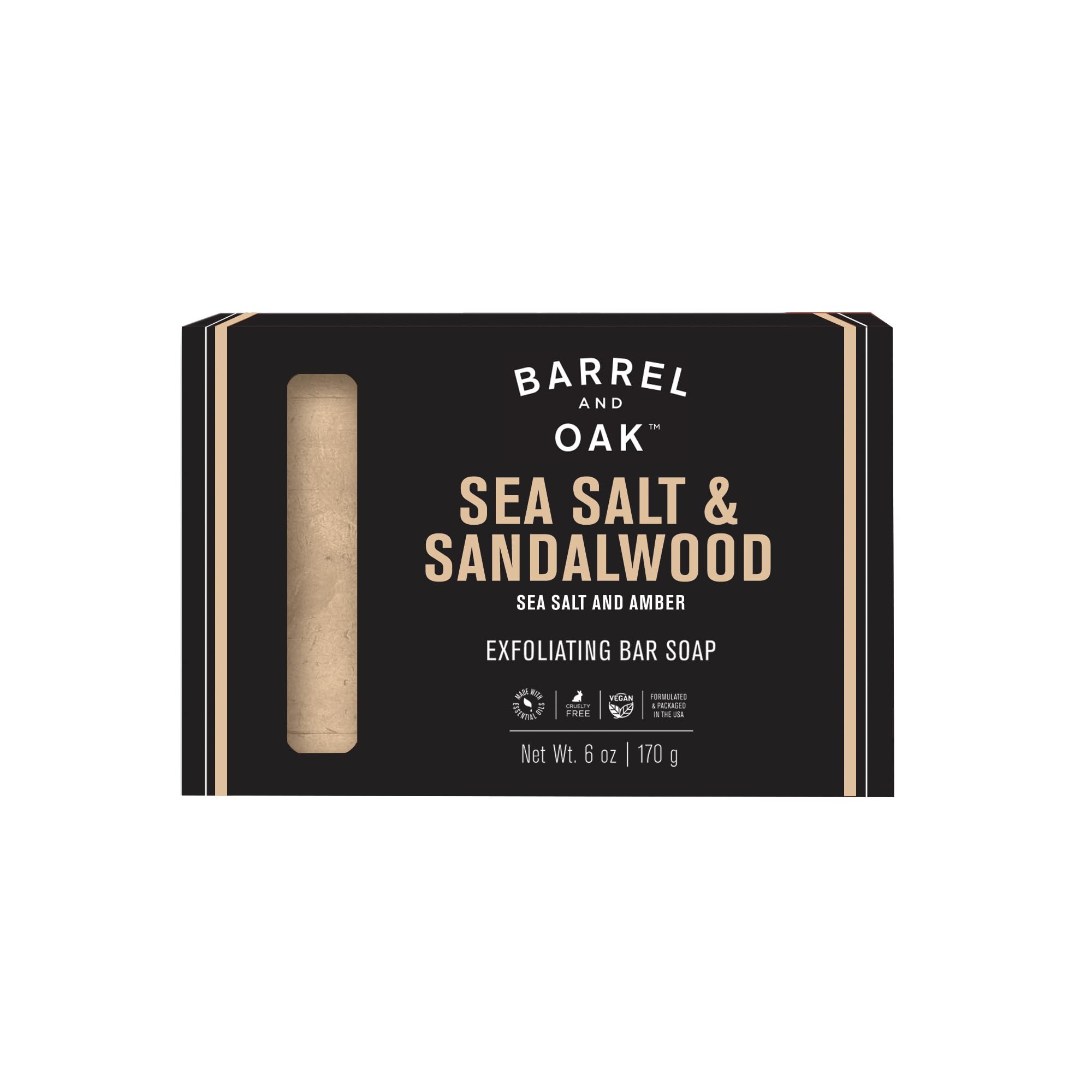 Barrel & Oak Exfoliating Bar Soap for Men – Spiced Sandalwood, Walnut & Olive Stone