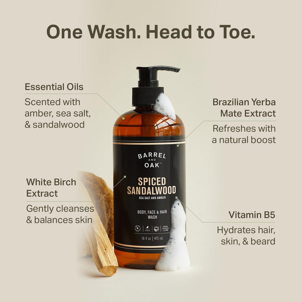 Barrel & Oak All-in-One Wash – Face, Hair & Body (16 oz) – Vegan & Hydrating