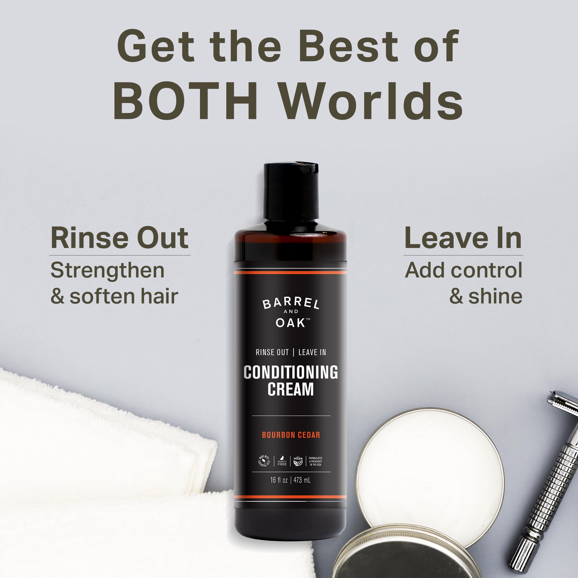 Barrel & Oak Mint Eucalyptus Charcoal Shampoo + Bourbon Cedar Leave-In Conditioner – 16 oz Each