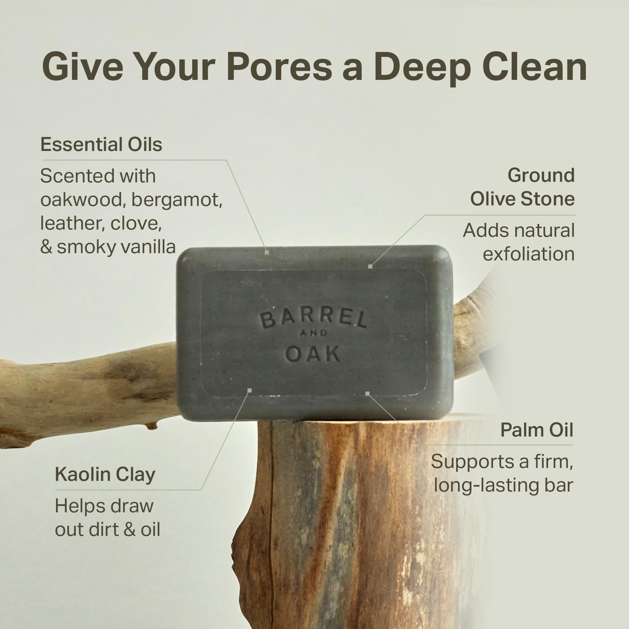 Barrel & Oak Exfoliating Bar Soap for Men – Black Oak 3-Pack | Kaolin Clay & Charcoal