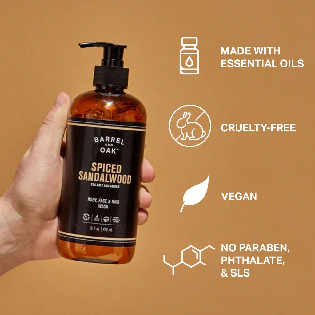 Barrel & Oak All-in-One Wash – Face, Hair & Body (16 oz) – Vegan & Hydrating