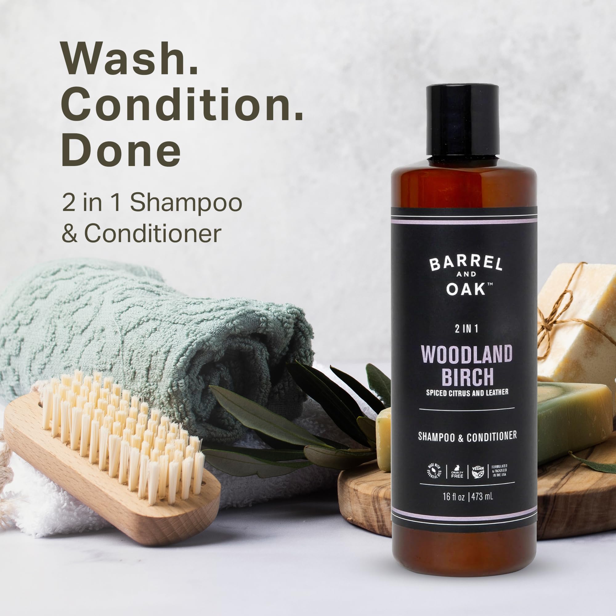 Barrel & Oak 2-in-1 Shampoo & Conditioner for Men | Vegan, Woodland Birch, 16 oz