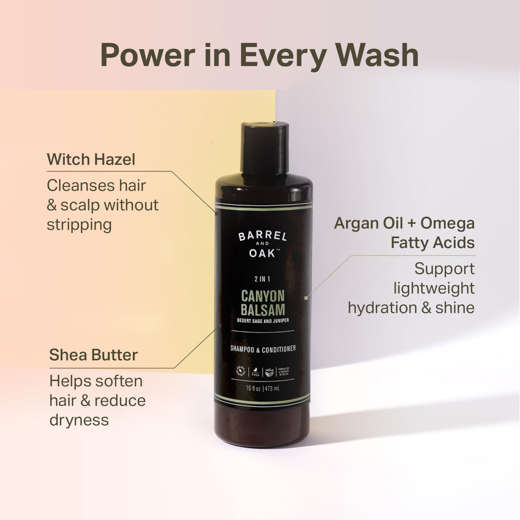Barrel & Oak 2-in-1 Men’s Shampoo & Conditioner – Canyon Balsam, 16 oz