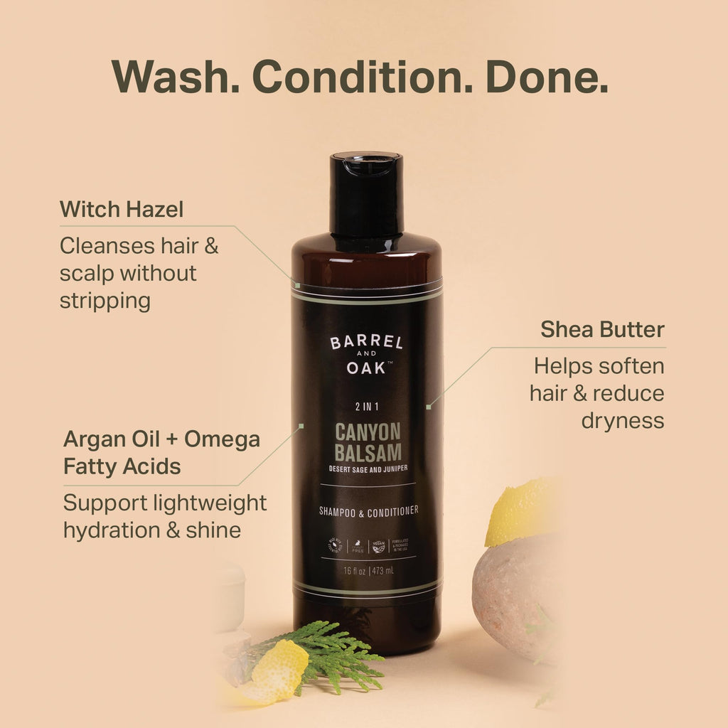 Barrel & Oak Canyon Balsam Grooming Set – All-in-One Body Wash, 2-in-1 Shampoo & Exfoliating Bar (3-Piece) | Vegan, USA-Made