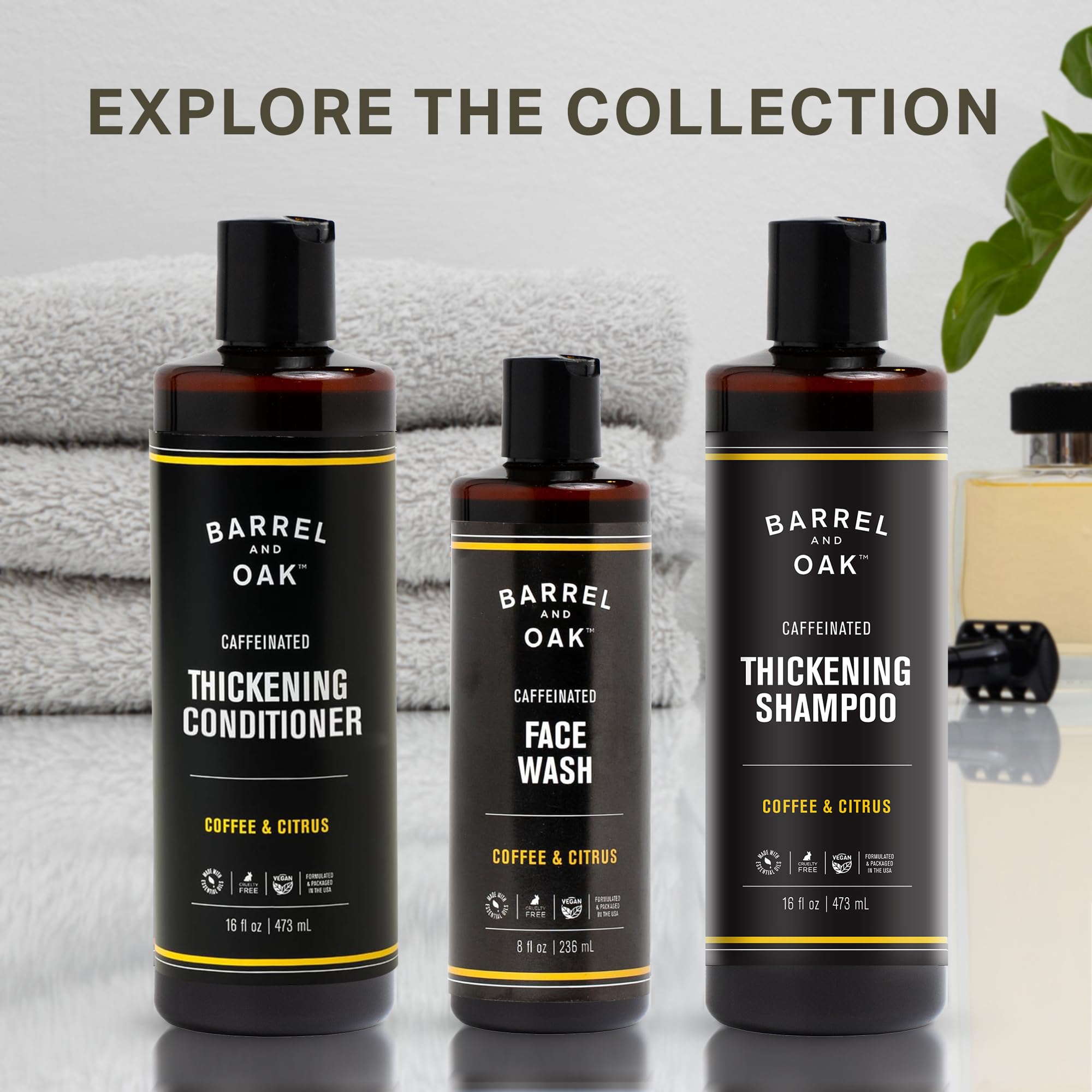Barrel & Oak Coffee & Citrus Caffeinated Hair Thickening Shampoo for Men | Vegan, Made in USA