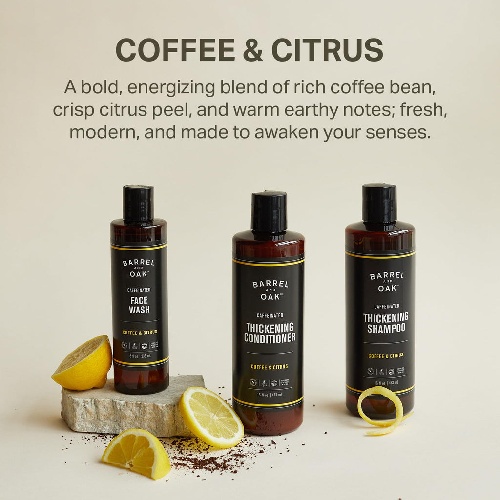 Barrel & Oak Coffee & Citrus Caffeinated Hair Thickening Shampoo for Men | Vegan, Made in USA
