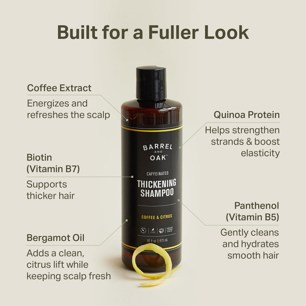 Barrel & Oak Coffee & Citrus 3-Piece Grooming Set for Men – Caffeinated Face Wash, Shampoo & Conditioner