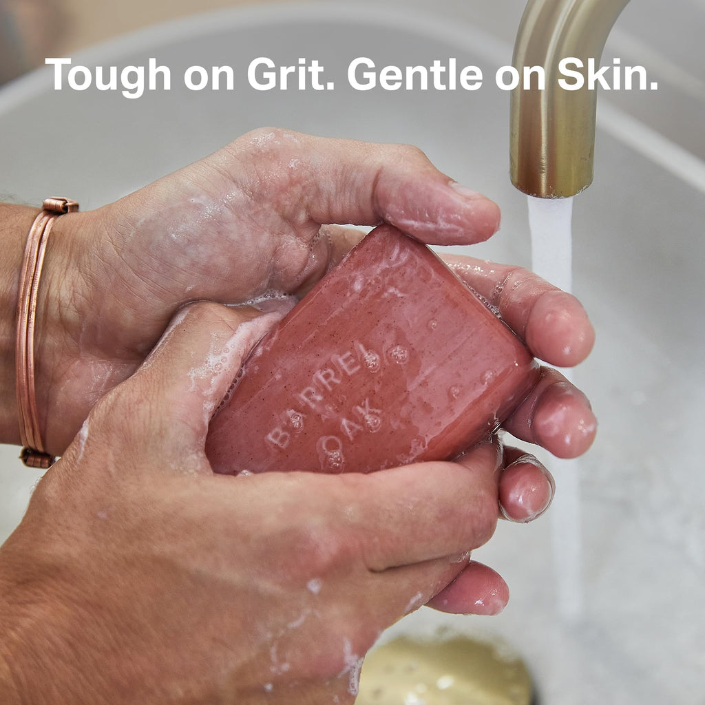 Barrel & Oak Exfoliating Bar Soap for Men – Bourbon Cedar, Kaolin & Red Clay, Walnut Shell & Olive Stone, 3-Pack | Vegan & SLS-Free