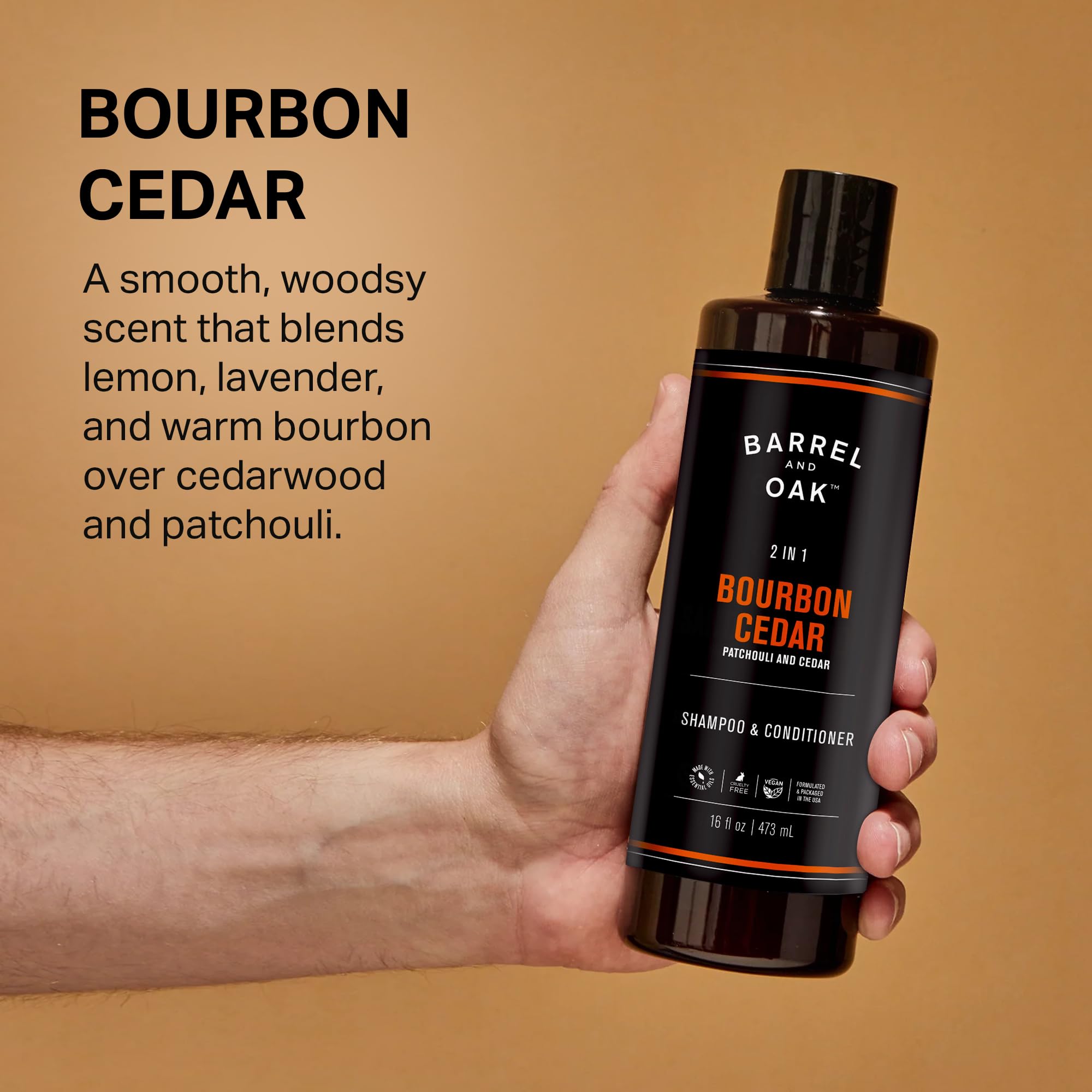 Barrel & Oak 2-in-1 Men's Shampoo & Conditioner – Bourbon Cedar, 16 oz | Vegan & Cruelty-Free