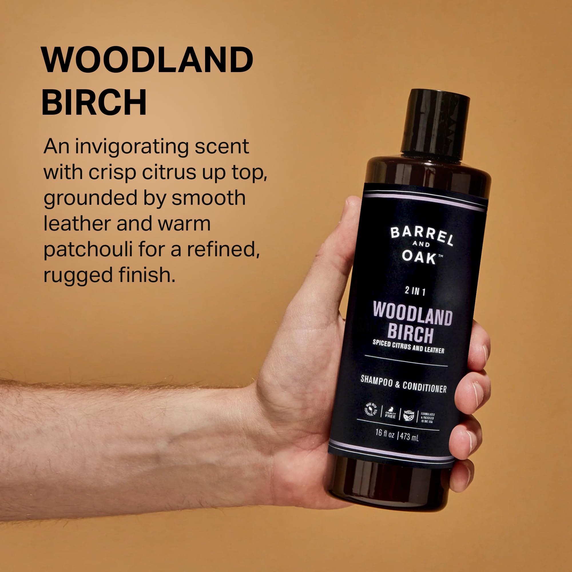 Barrel & Oak 2-in-1 Shampoo & Conditioner for Men | Vegan, Woodland Birch, 16 oz