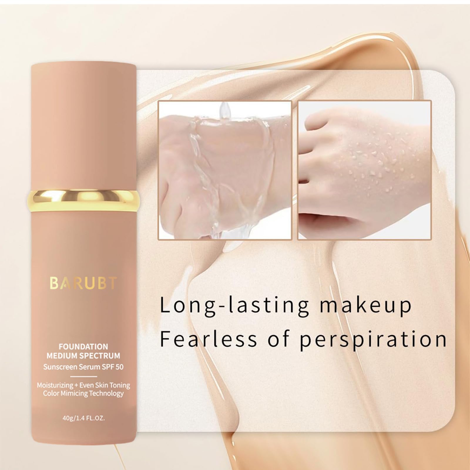 BARUBT 4 in 1 Color Changing Foundation - Medium Spectrum for Evening Skin Tone | Long-Lasting, Waterproof & Hydrating