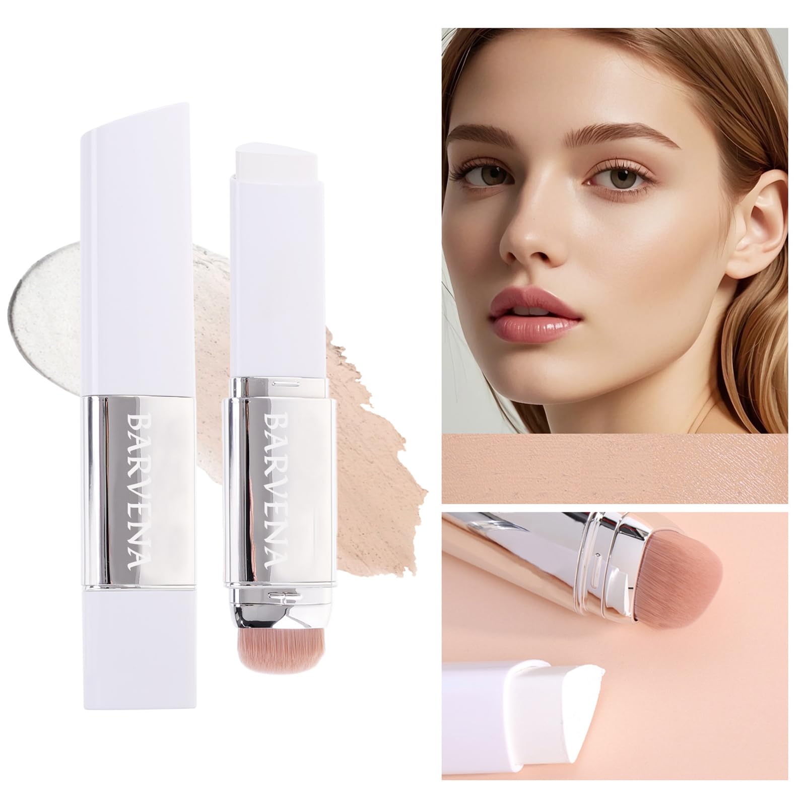 BARVENA Color Changing Foundation Stick with Brush – 2-in-1 Waterproof Dewy Finish 0.7 oz