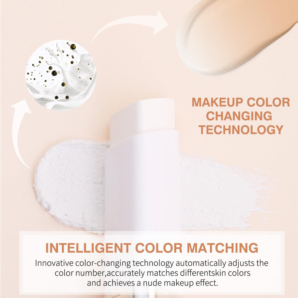 BARVENA Color Changing Foundation Stick with Brush – 2-in-1 Waterproof Dewy Finish 0.7 oz