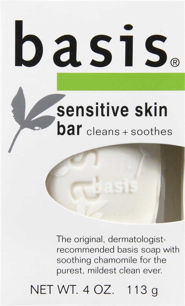 Basis Sensitive Skin Cleansing Bar 4 oz – Fragrance-Free, Dye-Free | Pack of 3