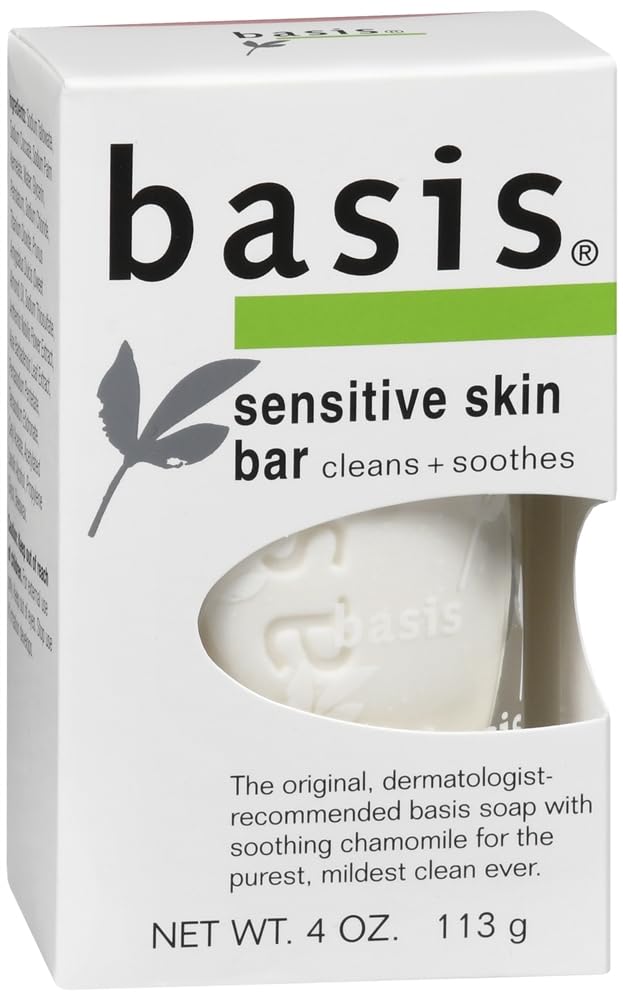 Basis Sensitive Skin Cleansing Bar 4 oz – Fragrance-Free, Dye-Free | Pack of 3