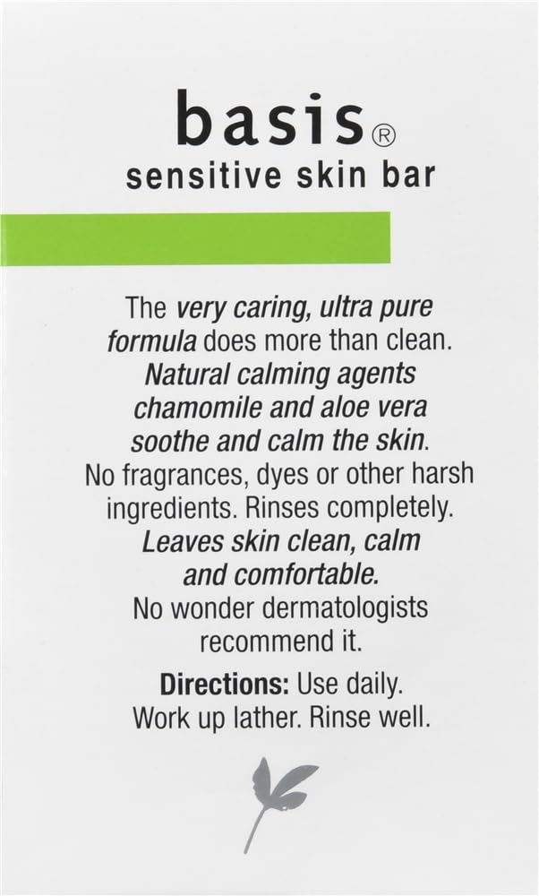 Basis Sensitive Skin Cleansing Bar 4 oz – Fragrance-Free, Dye-Free | Pack of 3