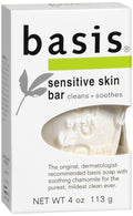 Basis Sensitive Skin Cleansing Bar 4 oz – Fragrance-Free, Dye-Free | Pack of 3