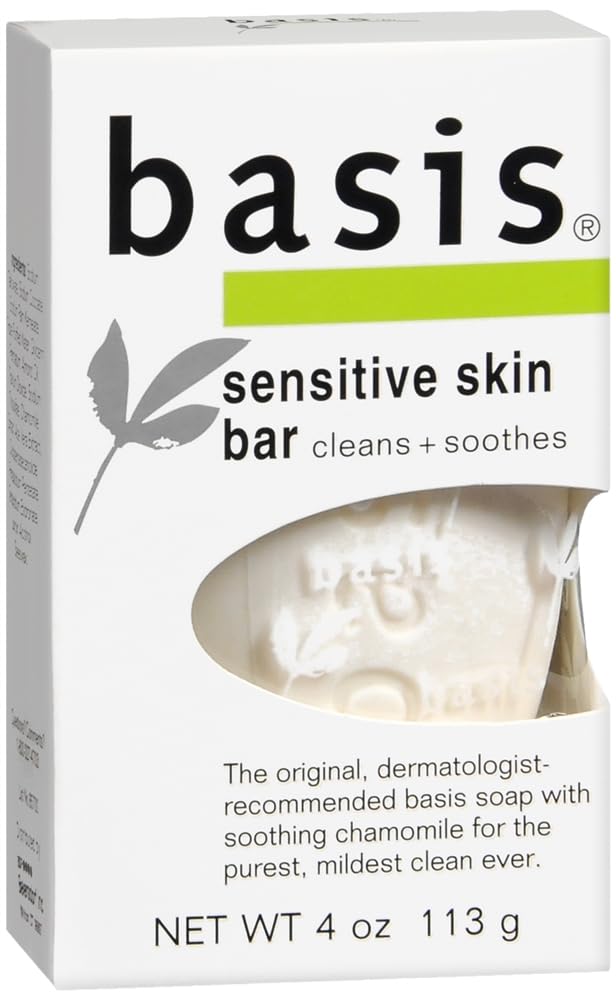 Basis Sensitive Skin Cleansing Bar 4 oz – Fragrance-Free, Dye-Free | Pack of 3