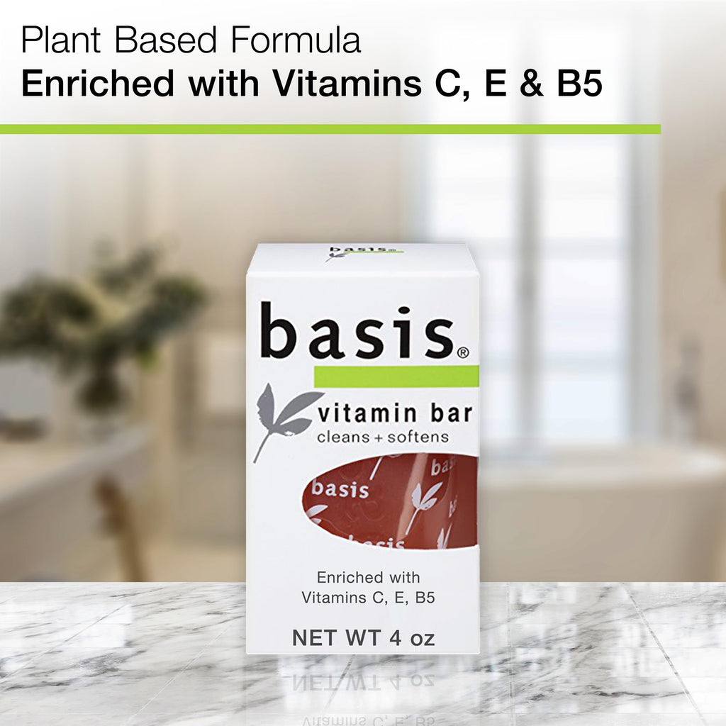 Basis Vitamin Bar Soap – All-in-One Body, Hands & Face, 6-Pack (4 oz Each)