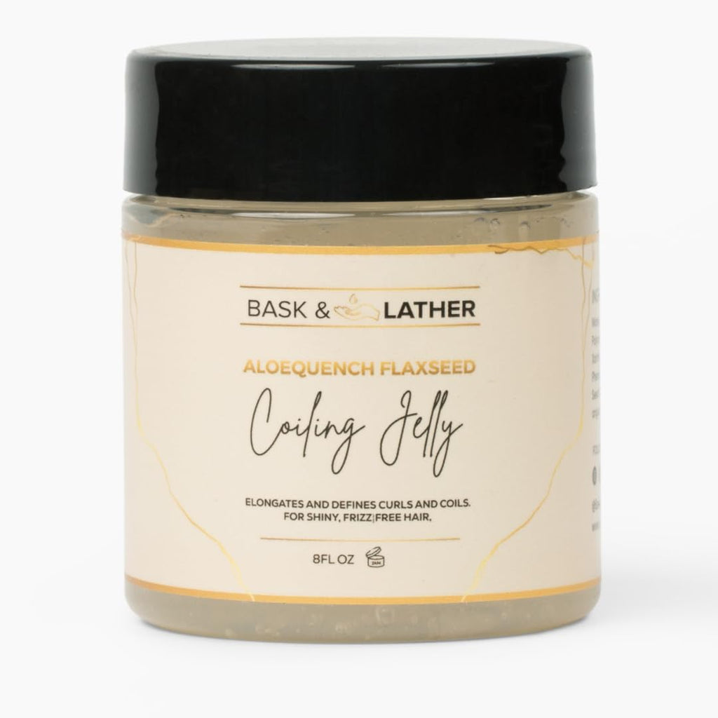 Bask & Lather Aloequench Flaxseed Coiling Jelly – Vegan Curl Defining Gel, Aloe Vera, 8oz