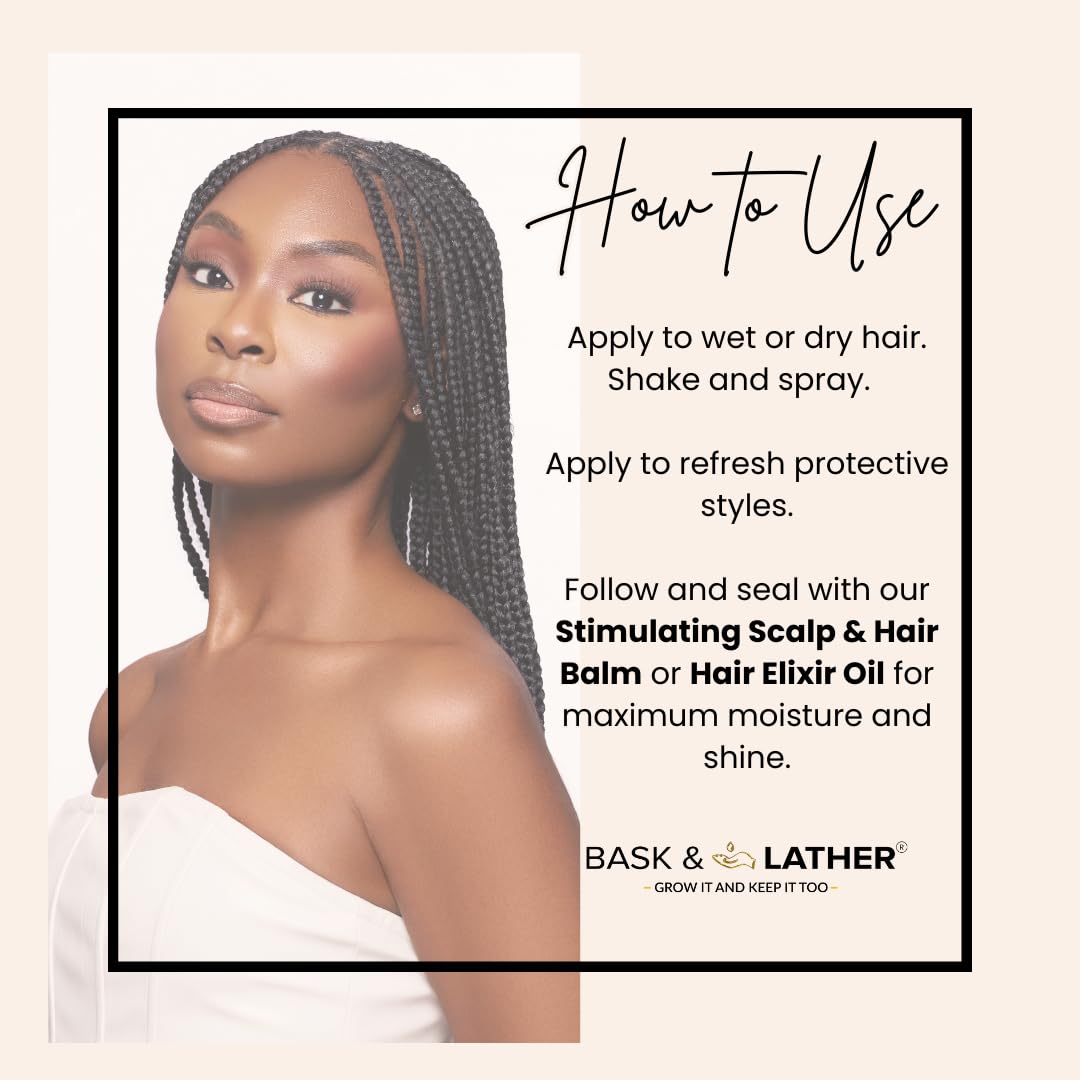 BASK & LATHER Hydrating Hair Mist — Leave-In Detangler for All Hair Types (8 oz)