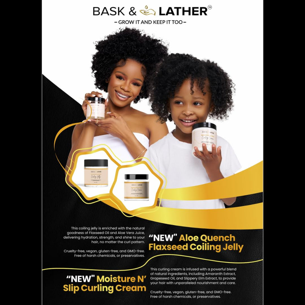 Bask & Lather Aloequench Flaxseed Coiling Jelly – Vegan Curl Defining Gel, Aloe Vera, 8oz