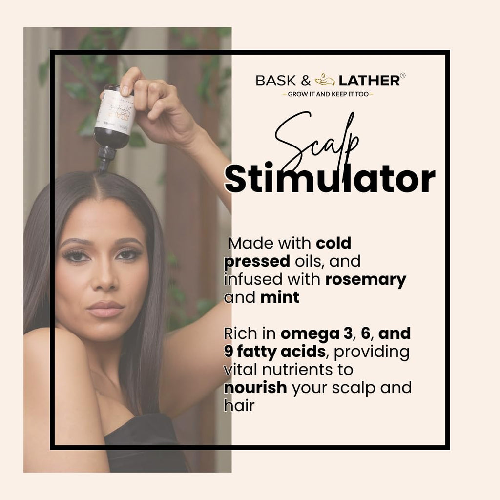 Bask & Lather Scalp Stimulator Hair Growth Oil | Mint & Rosemary, Grapeseed, 4 Oz