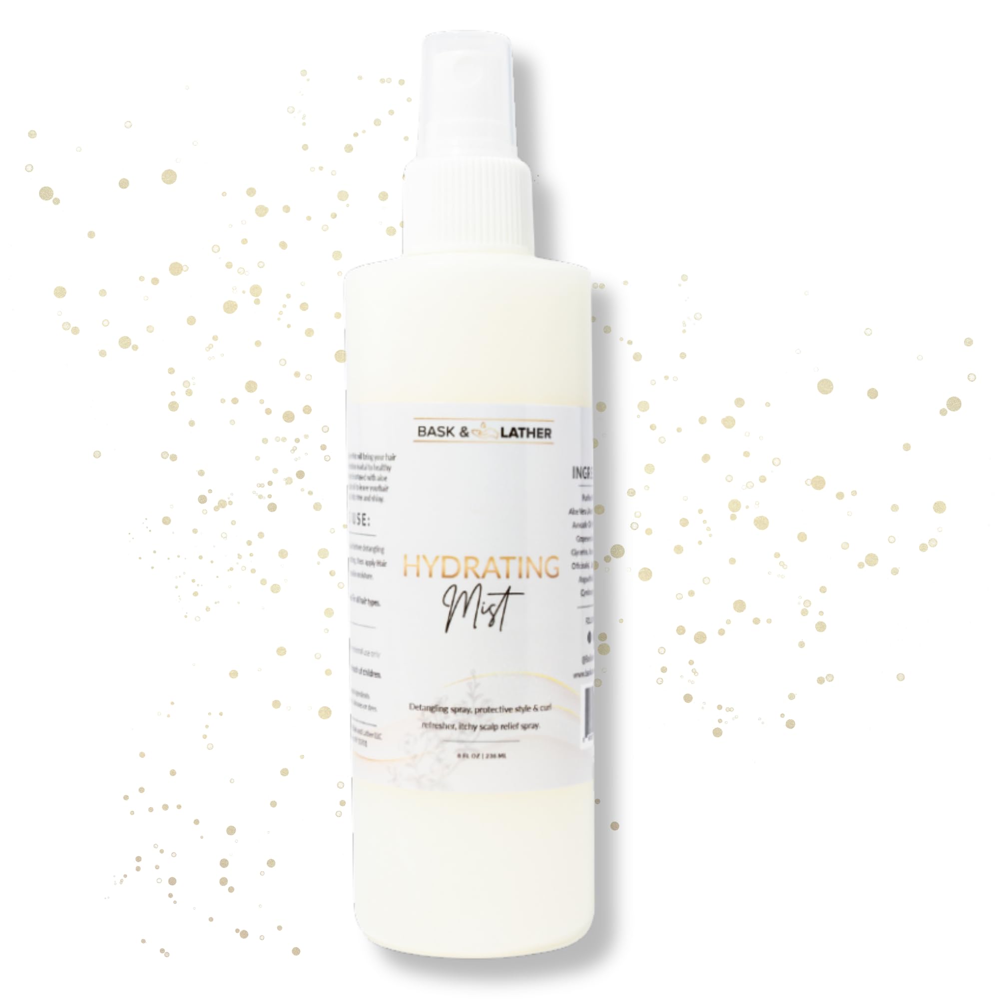 BASK & LATHER Hydrating Hair Mist — Leave-In Detangler for All Hair Types (8 oz)