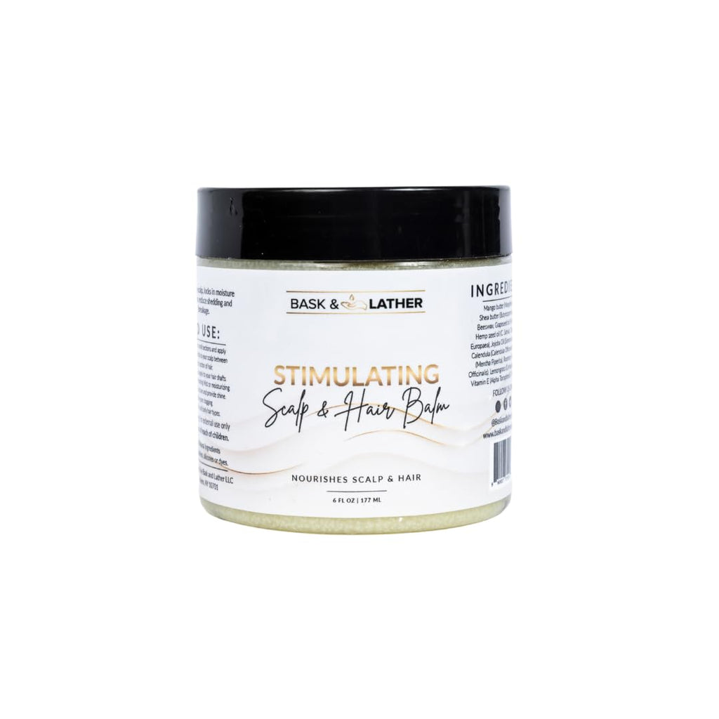 Bask & Lather Stimulating Scalp & Hair Balm for Hair Growth – Mango & Shea Butter, Peppermint & Rosemary, Vitamin E | 6 oz