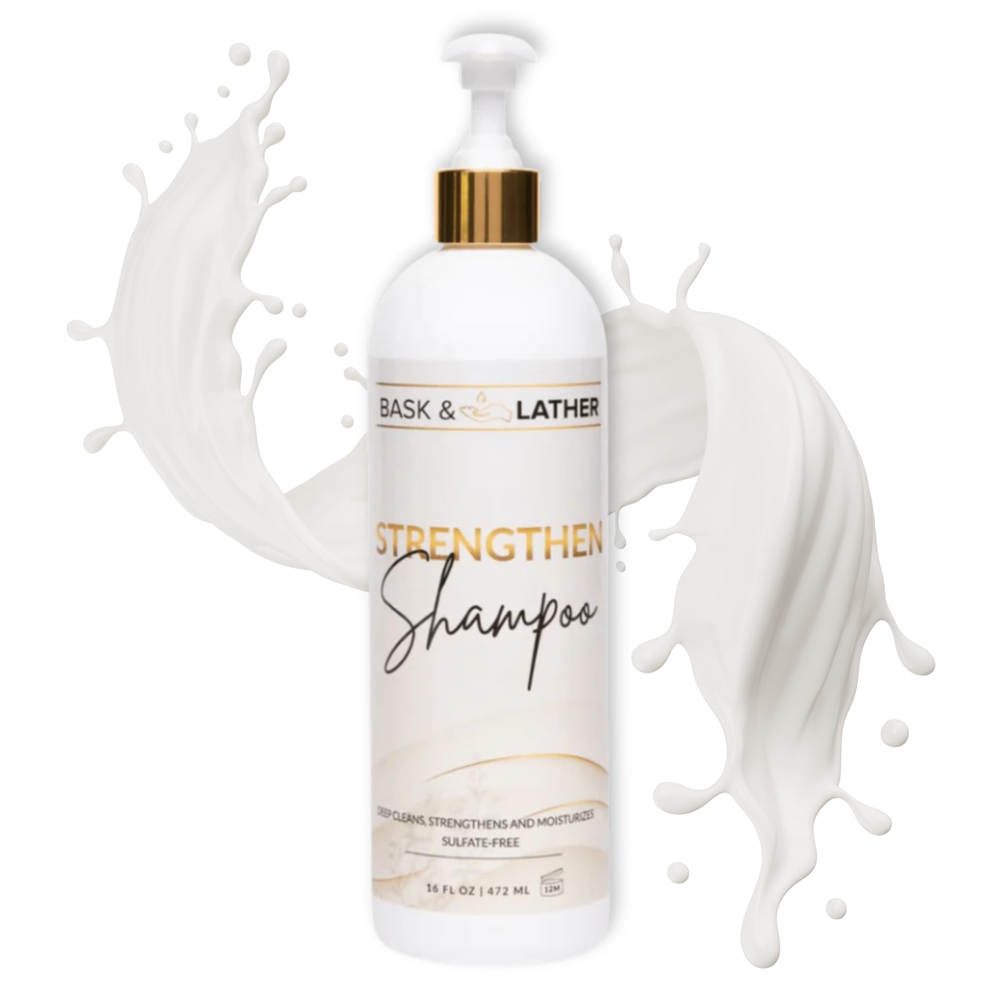 BASK & LATHER Strengthen Hair Shampoo – All-Natural, pH-Balanced, Sulfate-Free, Silicone-Free, Paraben-Free (XL 16 oz)