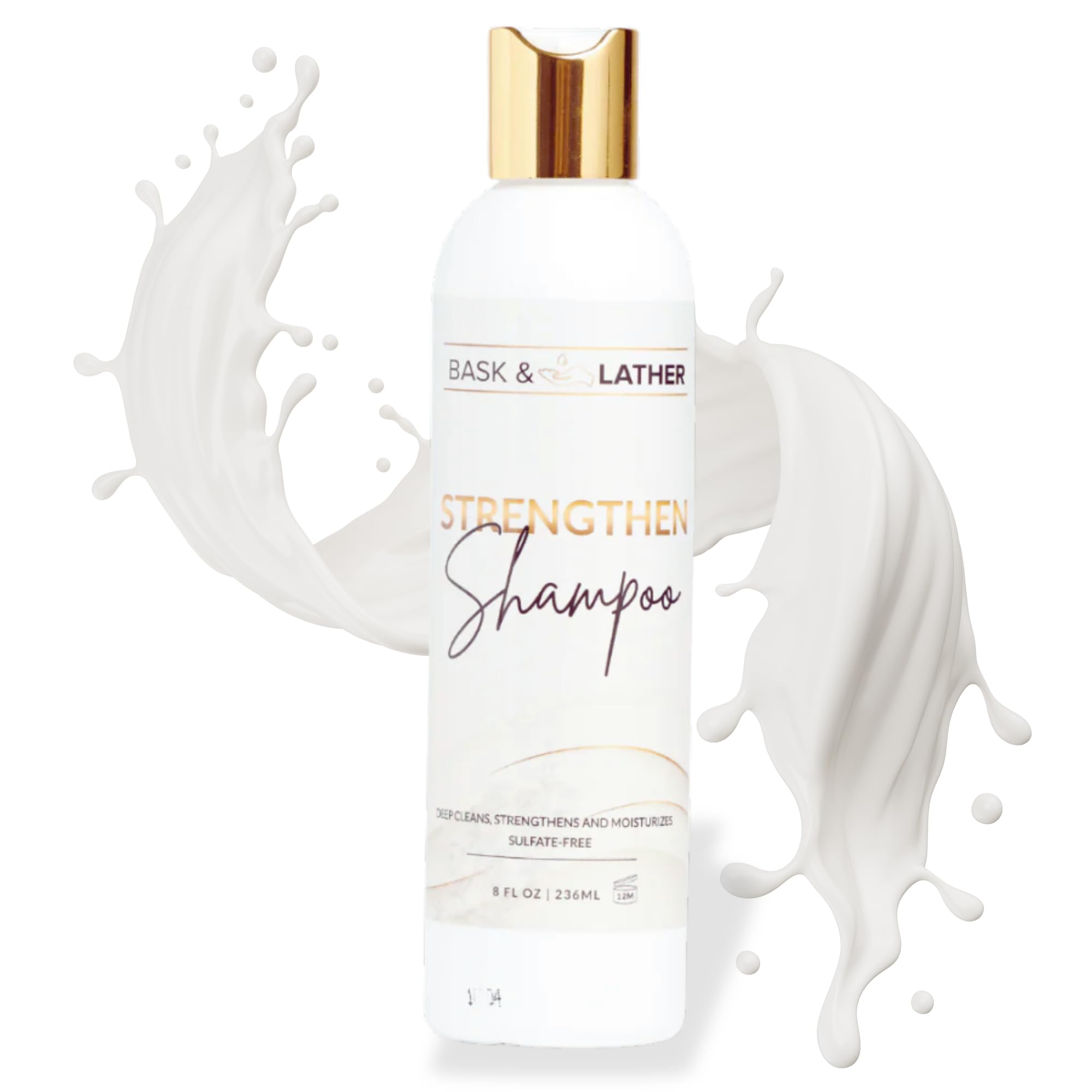 BASK & LATHER Strengthen Hair Shampoo – All-Natural, pH-Balanced, Sulfate-Free (8 oz)